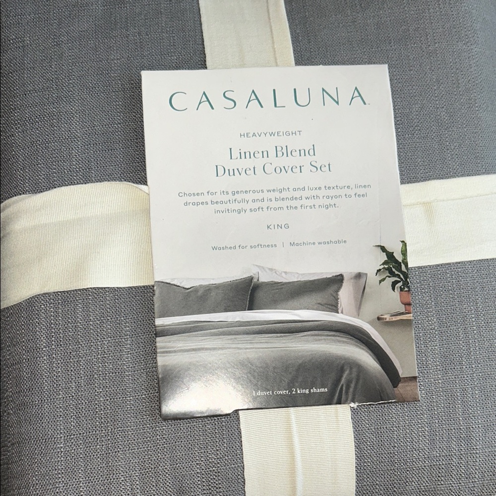 Casaluna King Heavyweight Linen Blend Duvet Cover Set in Gray